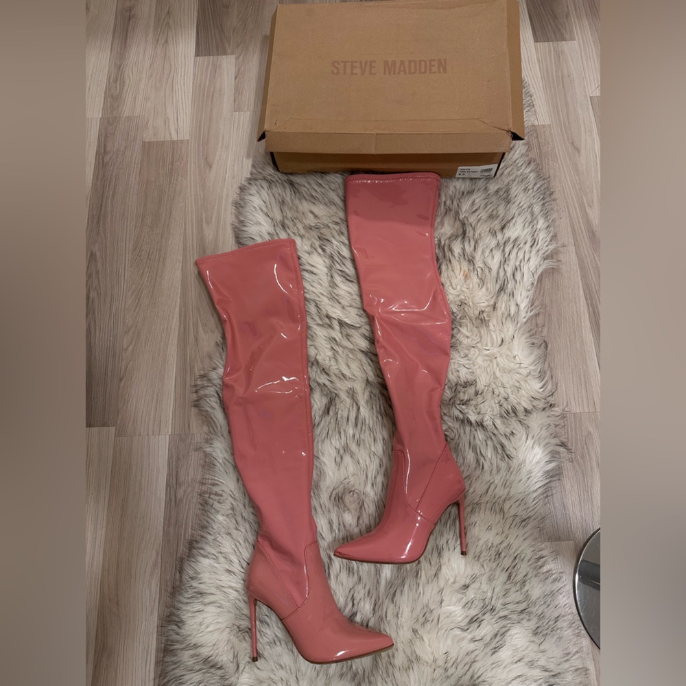 Steve Madden patent pink thigh high boots size 6